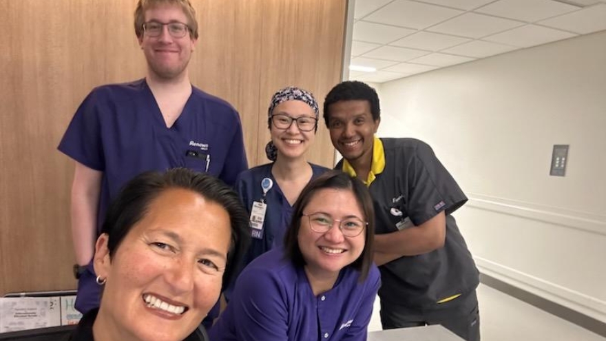 Med-surg nurses at Renown South Meadows take a selfie.