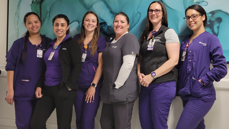 Med-surg nurses at Renown South Meadows Medical Center pose for a group photo.