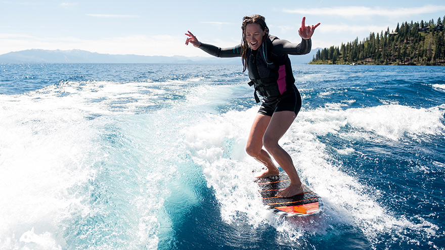 Woman wakeboarding on Lake Tahoe