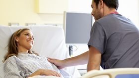 Patient receiving visit from loved one